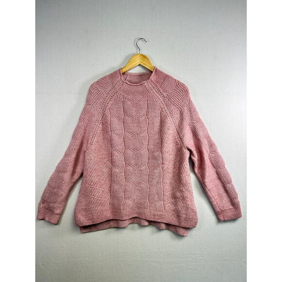 Effortless Casual Chic: Talbots Pink Pointelle Detail Mock Neck Sweater, Size XL - Picture 2 of 10